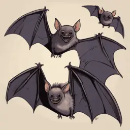 A friendly cartoon bat with a big smile and spread-out wings in various poses