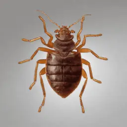 A close-up of a brown bed bug with folded wings and visible antennae